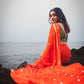 Viscous georgette with satin borders and round sequins buttas