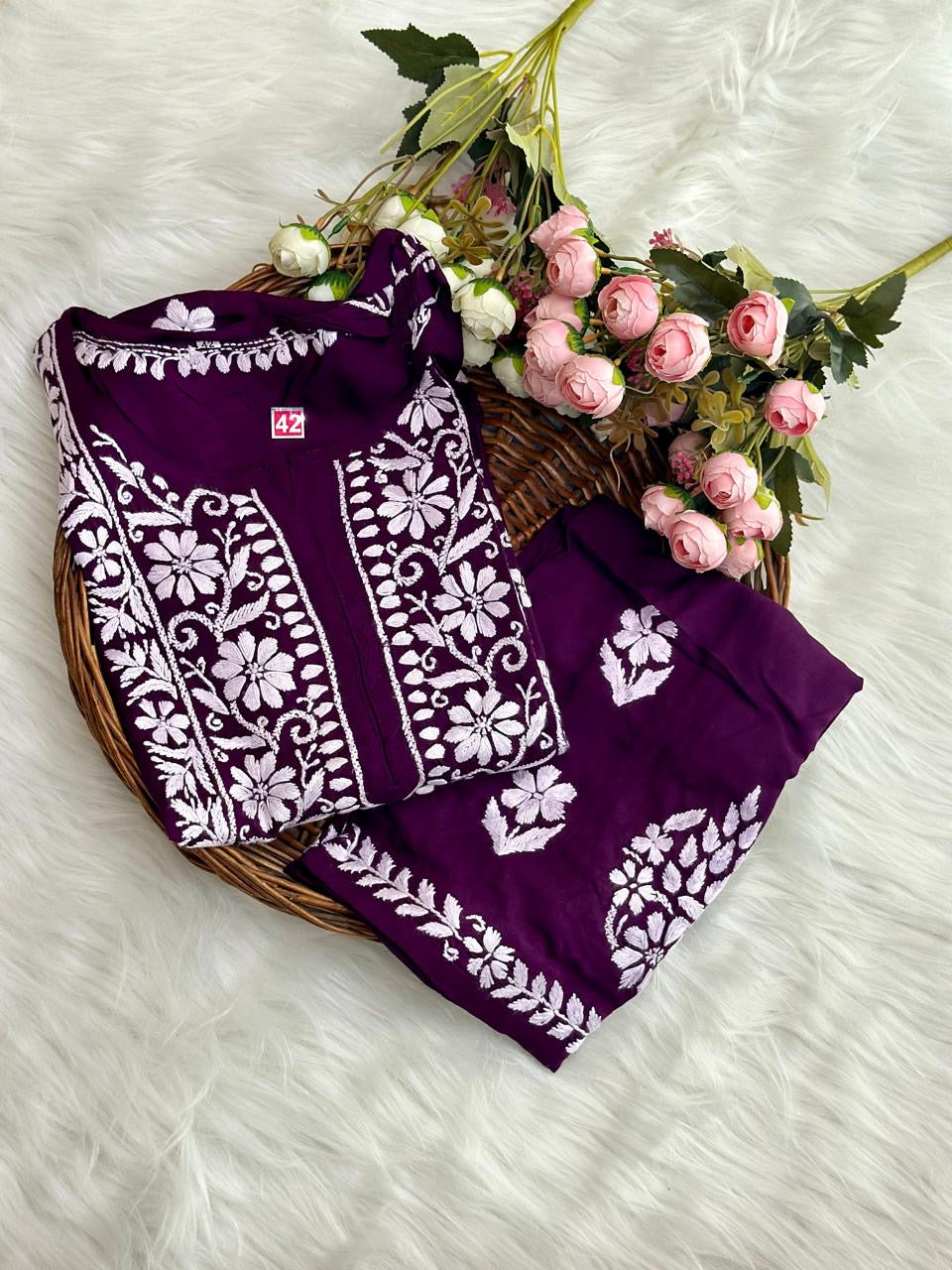 Lucknowi Chikan coord set - Modal cotton