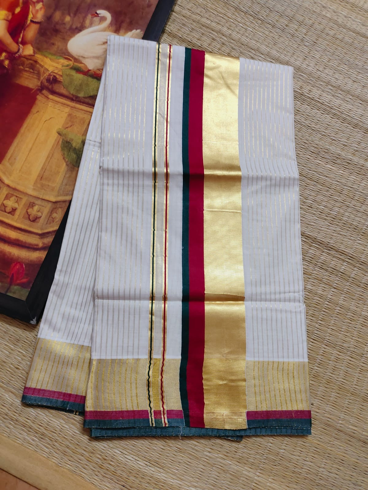 Kerala cotton Zari striped saree