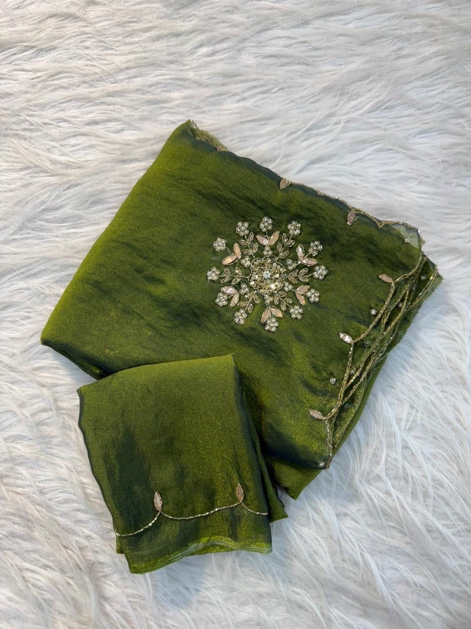 Soft two tone tissue silk with sequins and gotta patti work