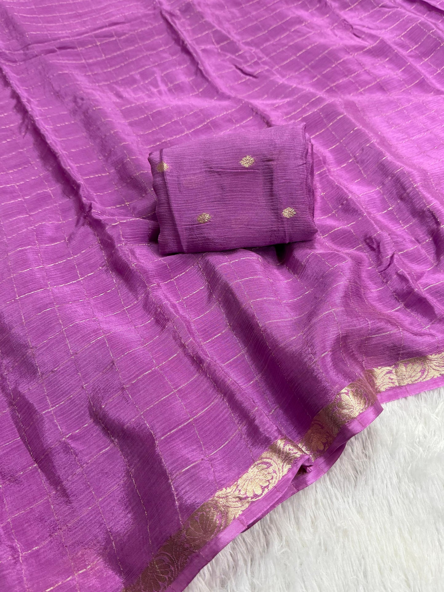 Soft Viscous chinon silk checks saree