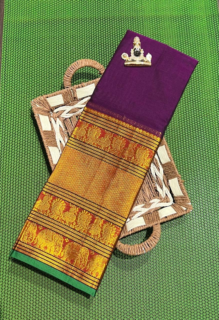 Aranya handwoven big border Narayanpet cotton sarees