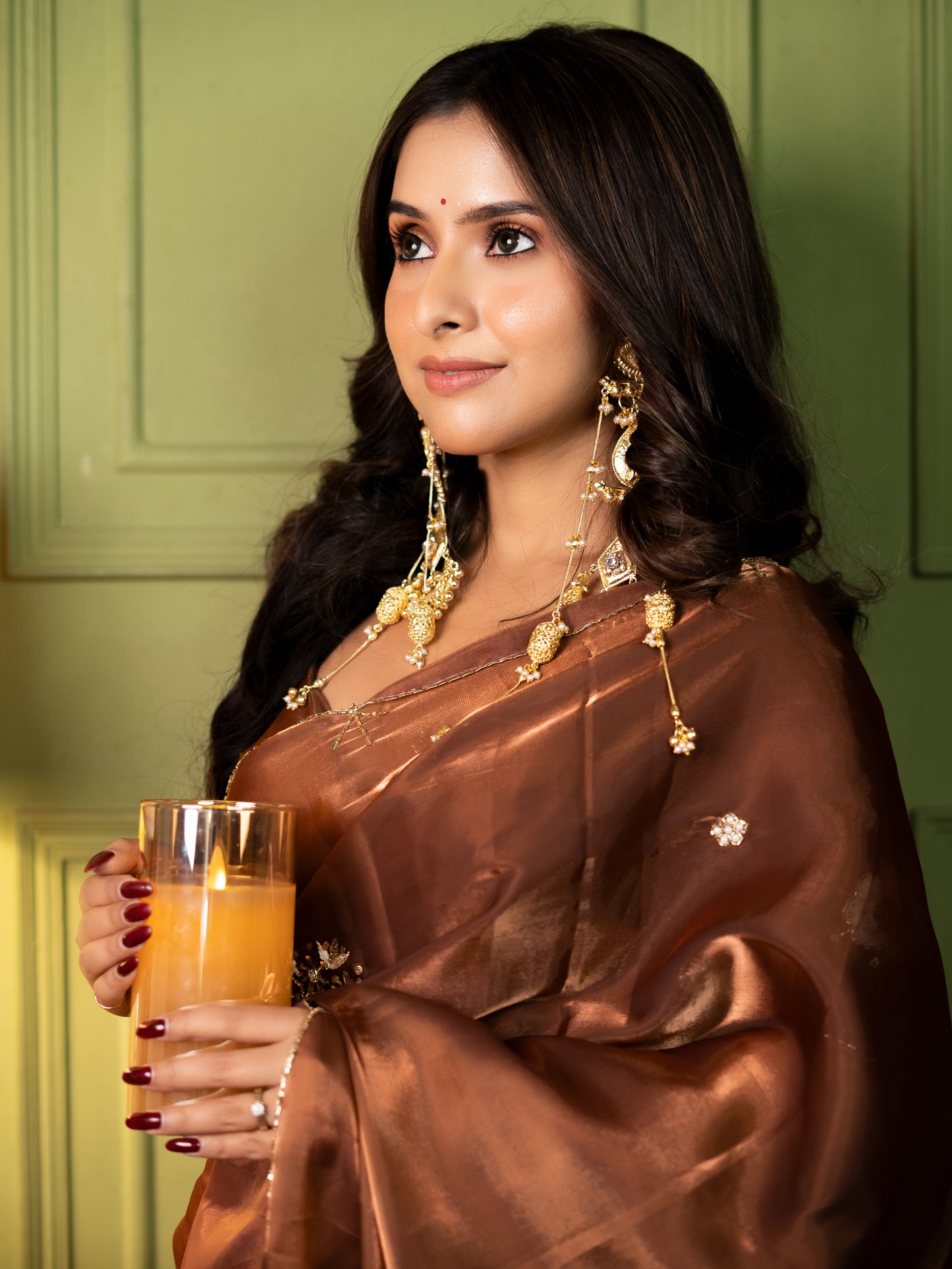Soft glass tissue organza saree with handwork