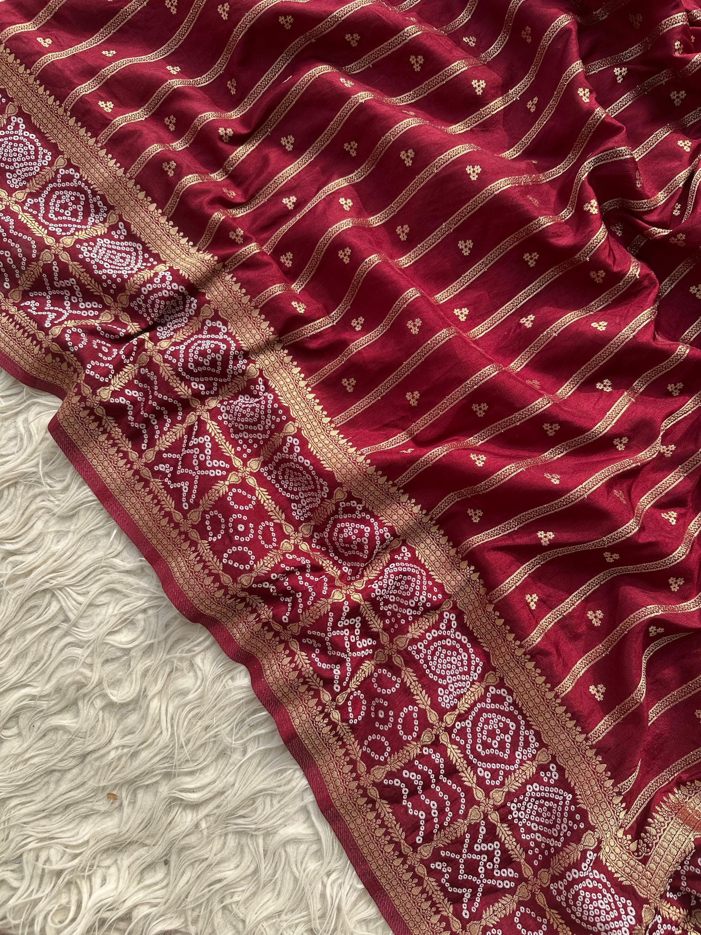 Banarasi semi Katan georgette saree with bandhini prints