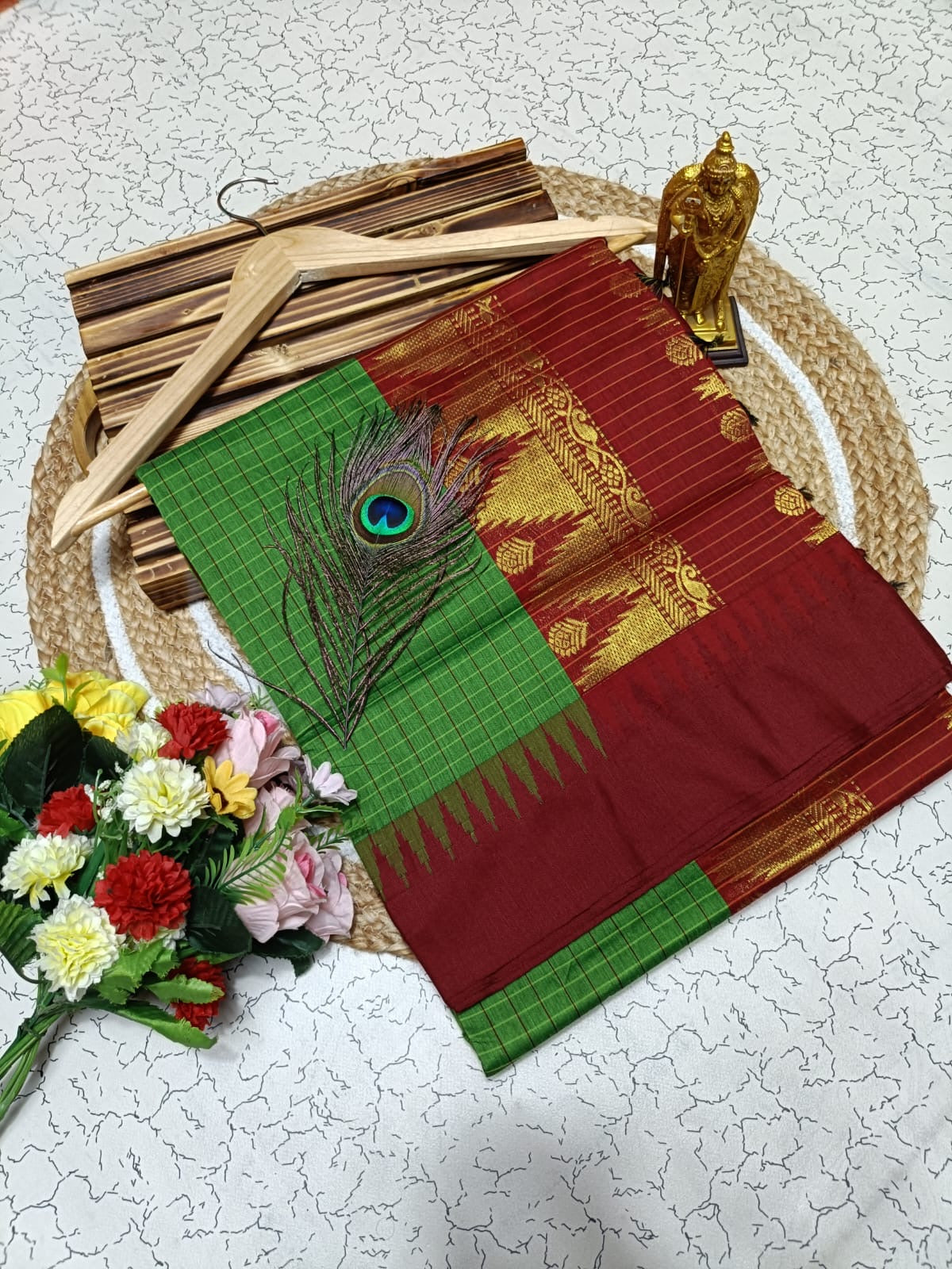 Gorgeous checked silk cotton sarees with solid temple border