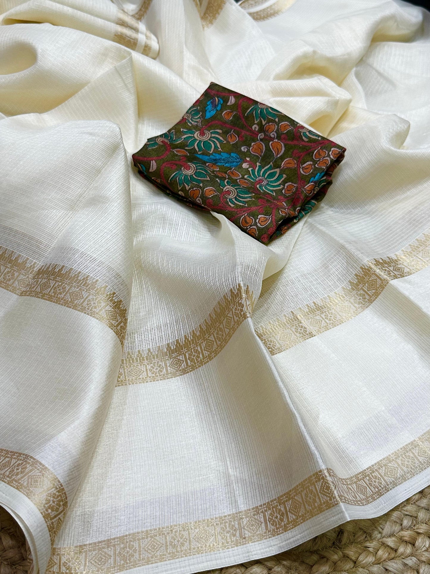 Kota checks saree with kalamkari blouse
