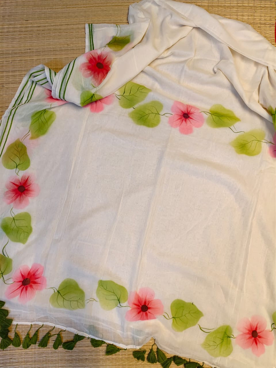 Pure mul cotton handpainted saree - Morning Glory