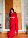 Soft Mul cotton saree - Red