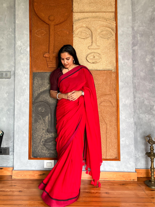 Soft Mul cotton saree - Red