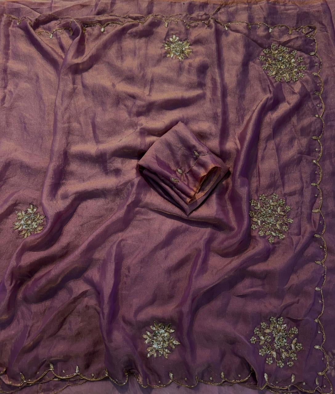 Soft two tone tissue silk with sequins and gotta patti work