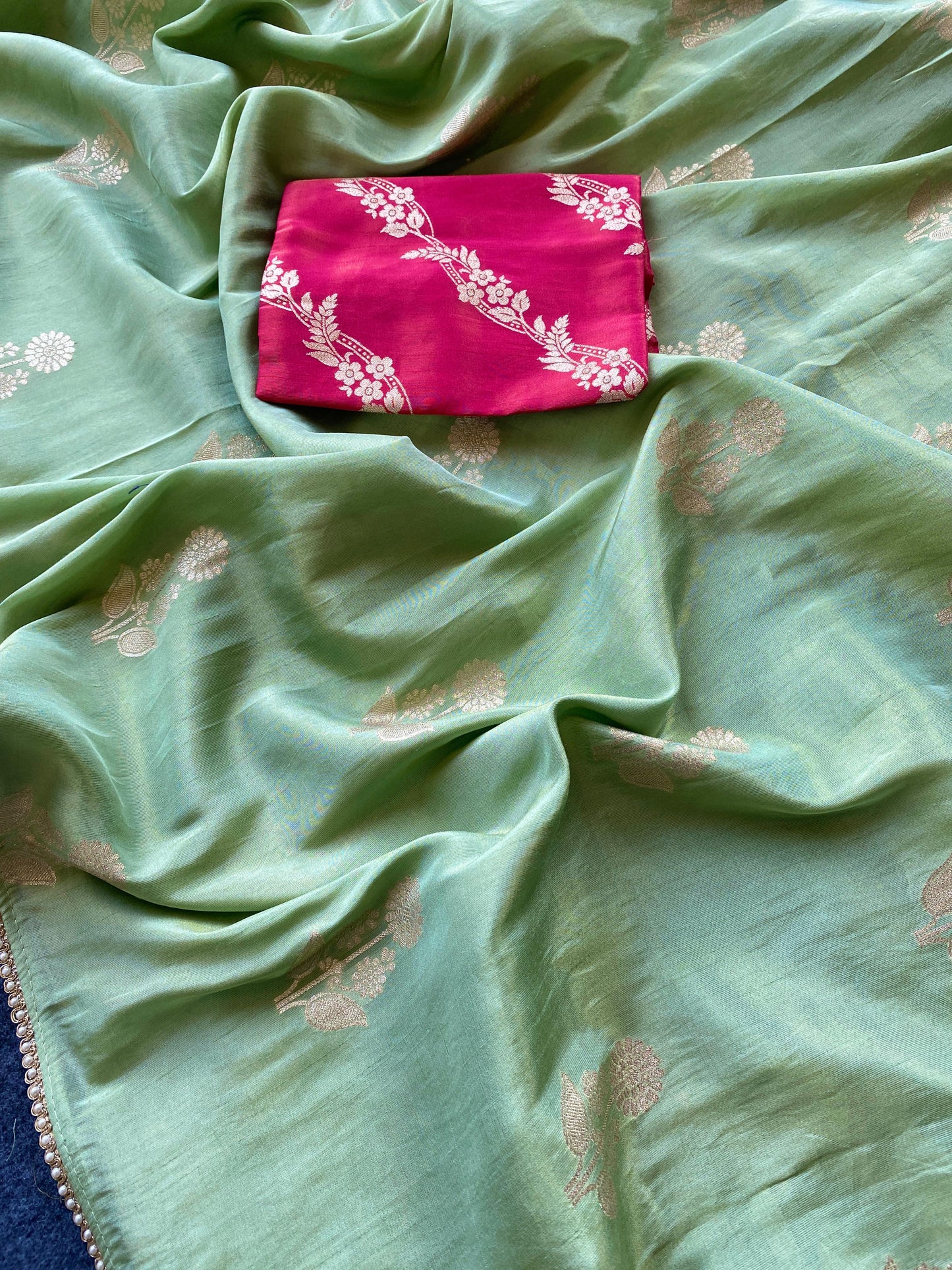 Premium Pure viscous dola silk saree with contrast blouse