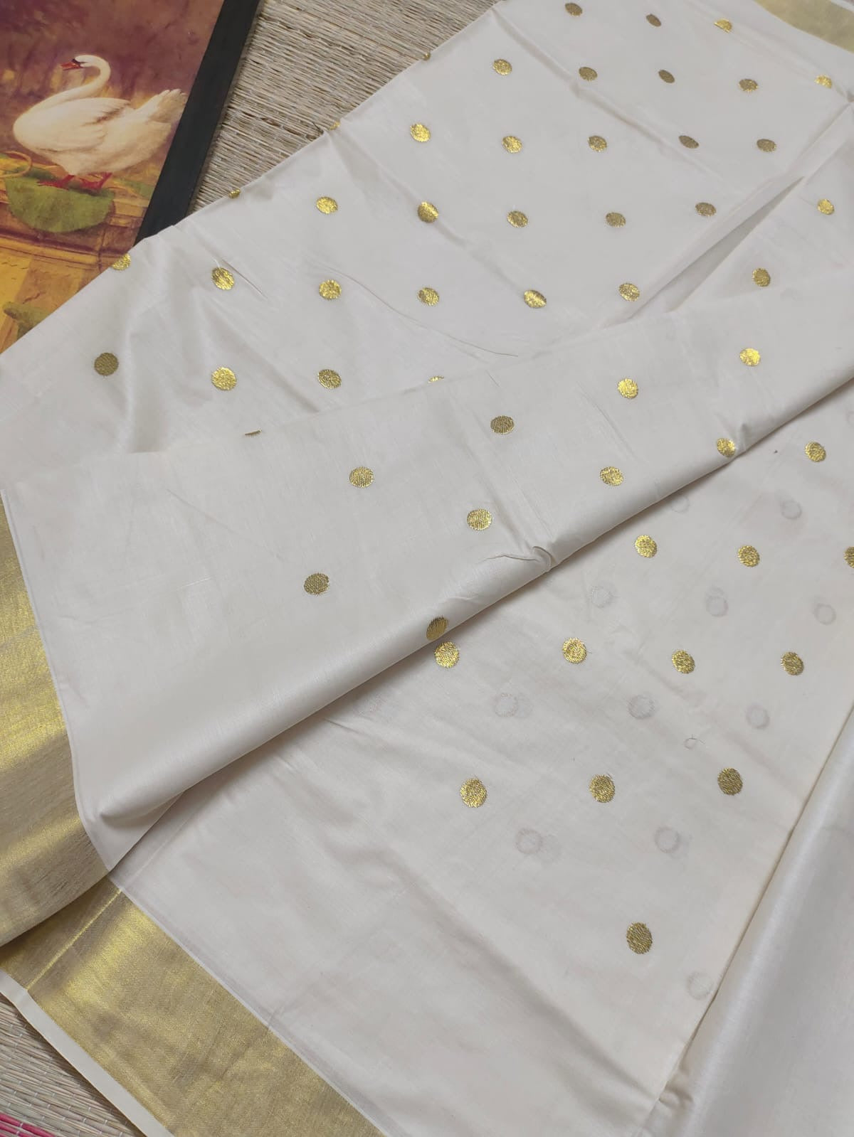 Premium Cotton Polka Embroidered Saree