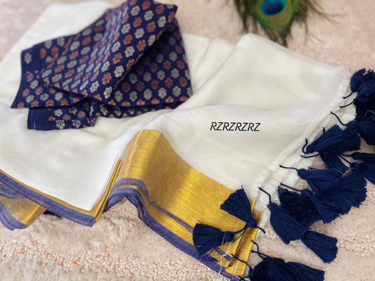 Mul cotton saree with cotton blouse - Blue