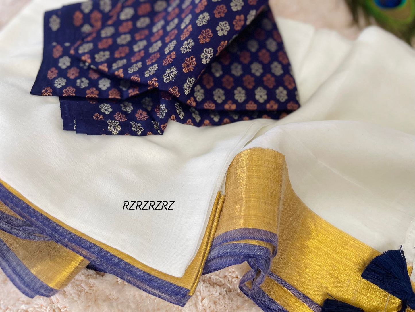 Mul cotton saree with cotton blouse - Blue
