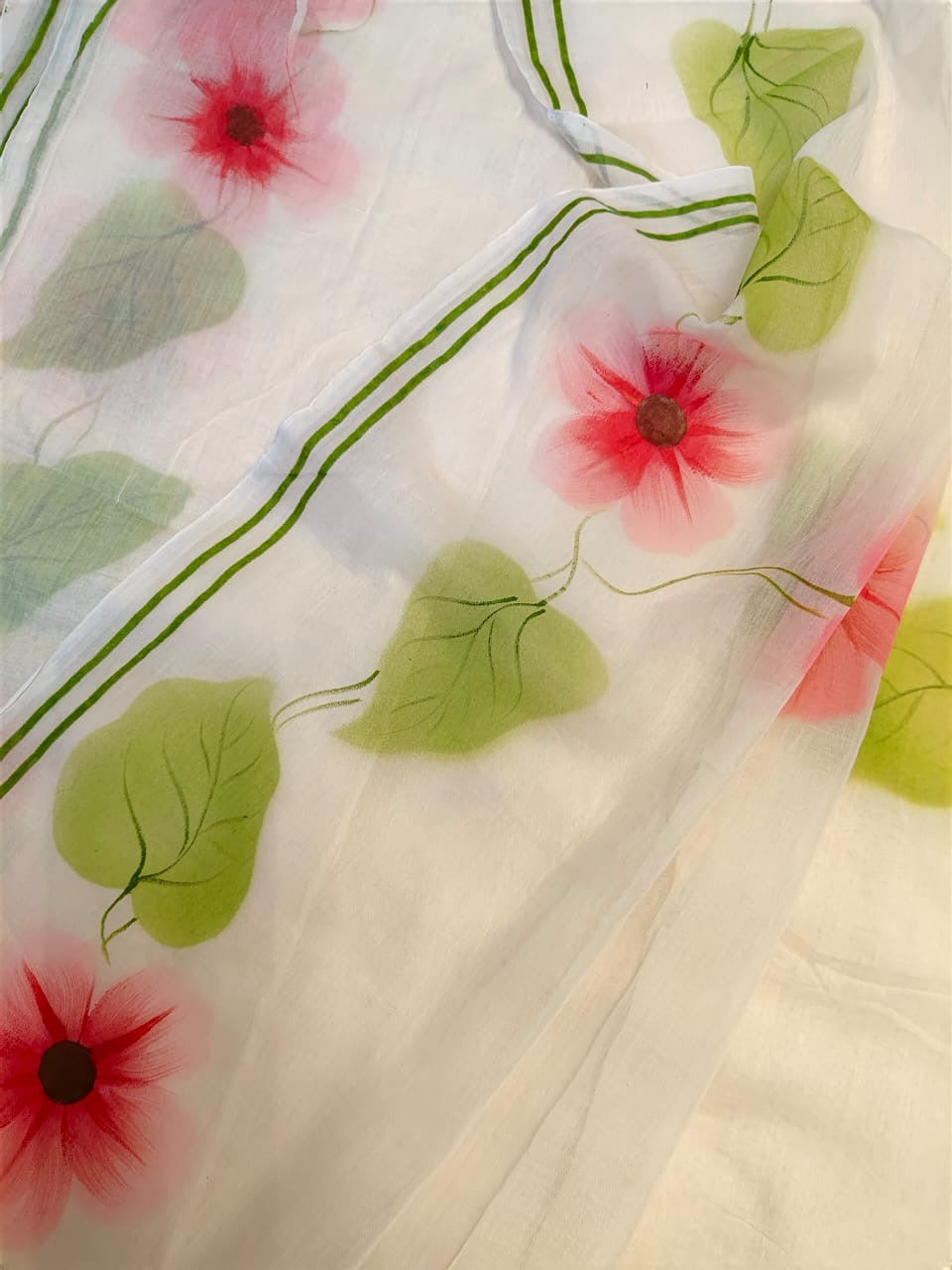 Pure mul cotton handpainted saree - Morning Glory