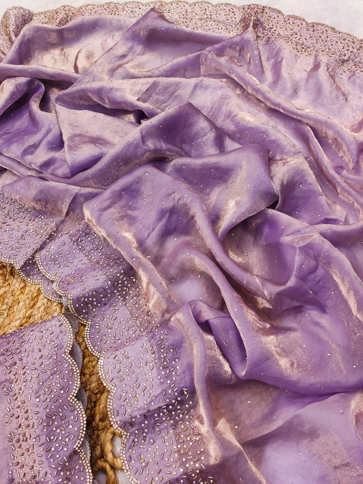 Premium space silk saree with cutdana work