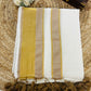 Pure and authentic mul cotton saree with light brown zari border and matching tassels