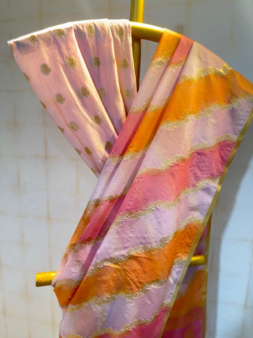 Semi katan organza saree with rangkot pattern