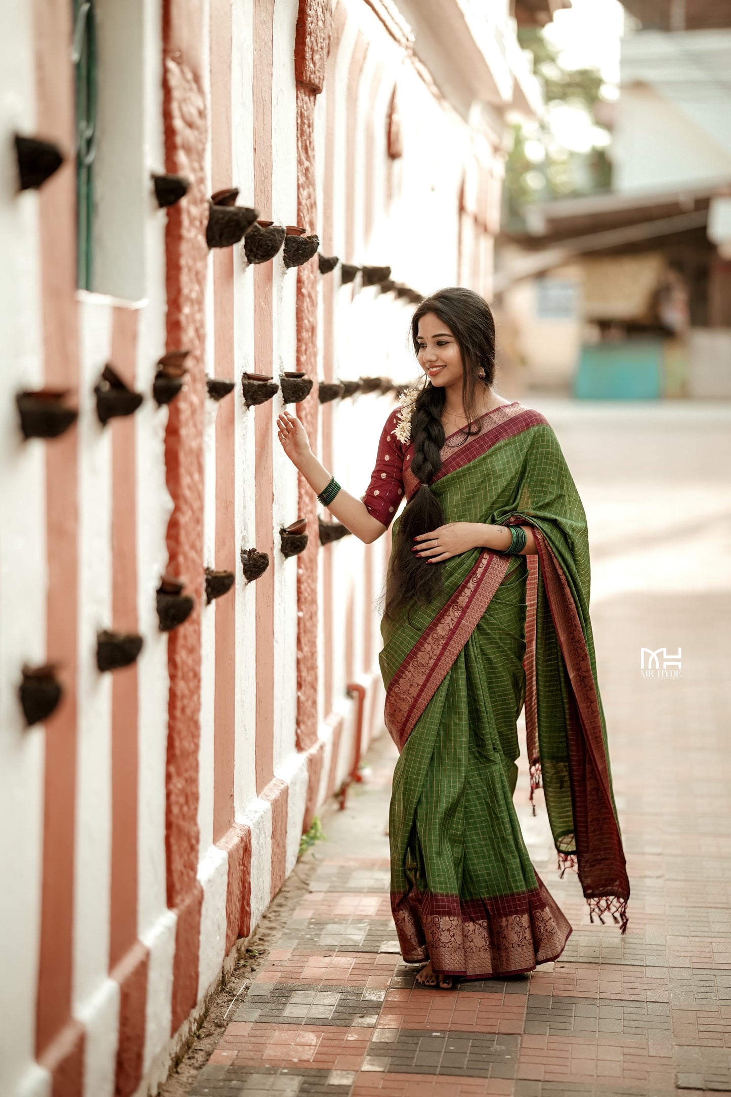 Beautiful dola silk saree with checks