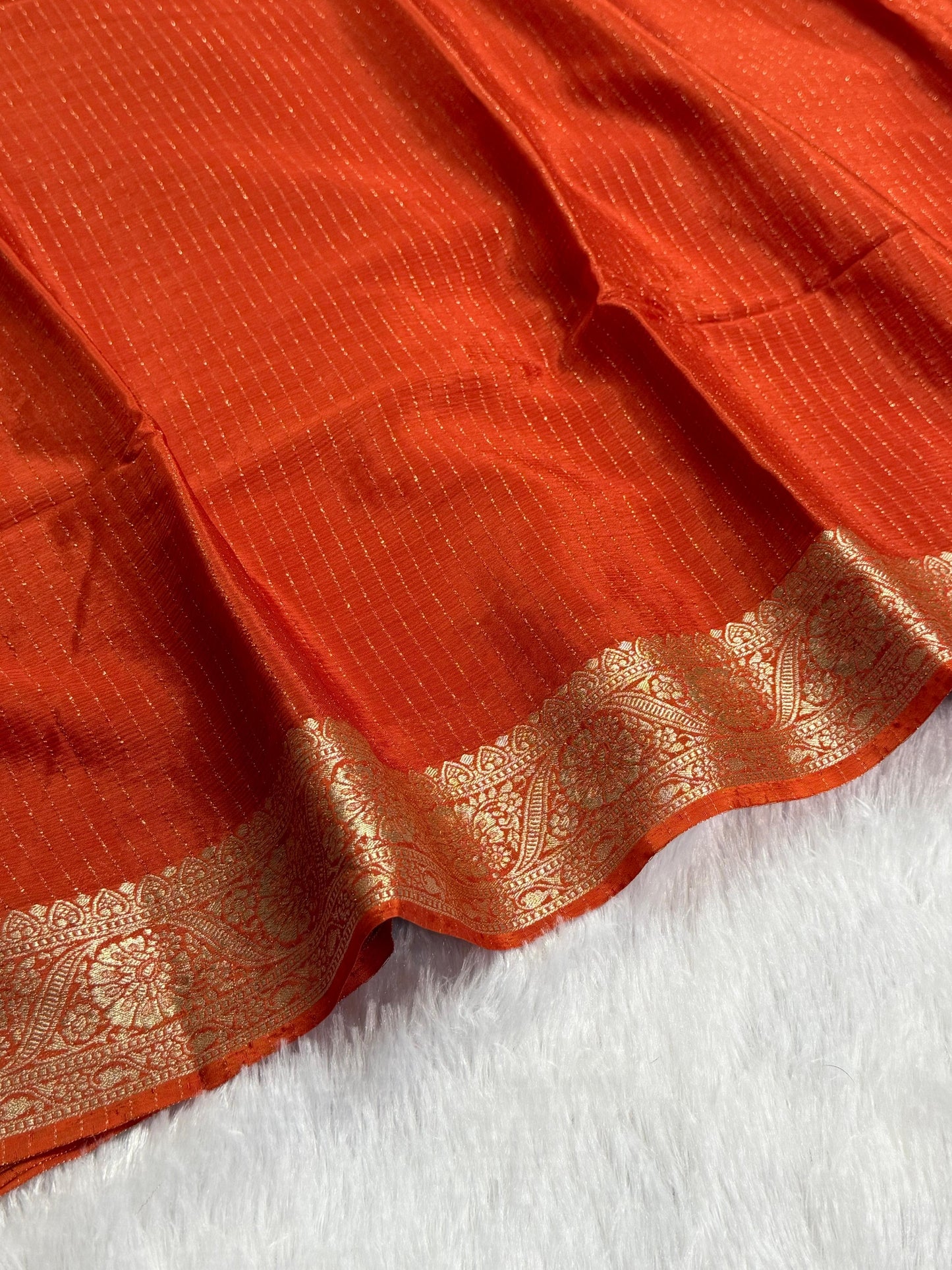 Premium viscous chinon silk with lurex zari lines