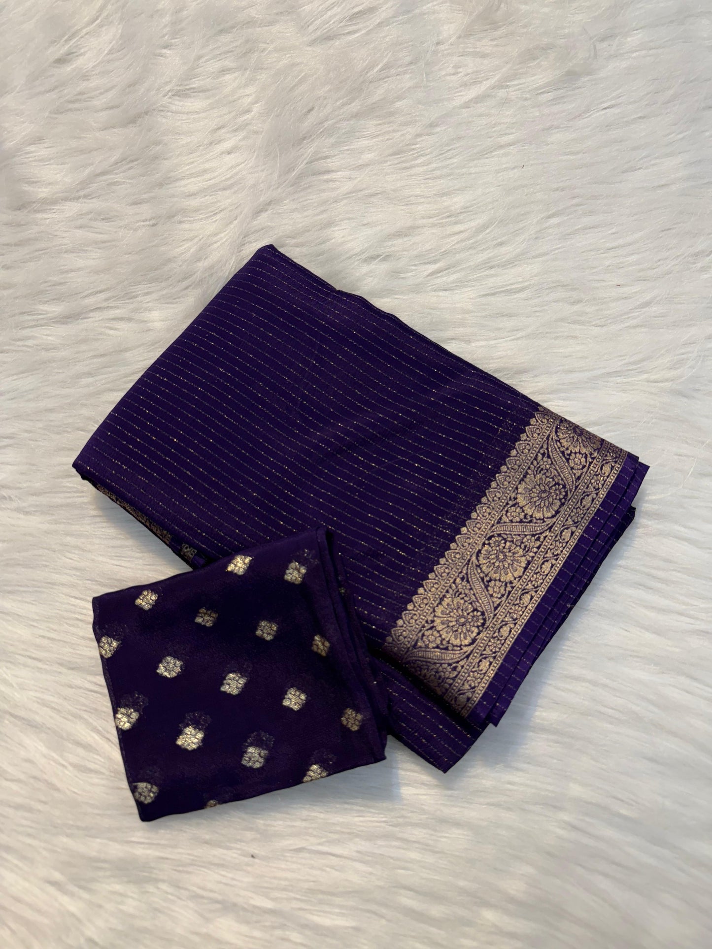 Premium viscous chinon silk with lurex zari lines