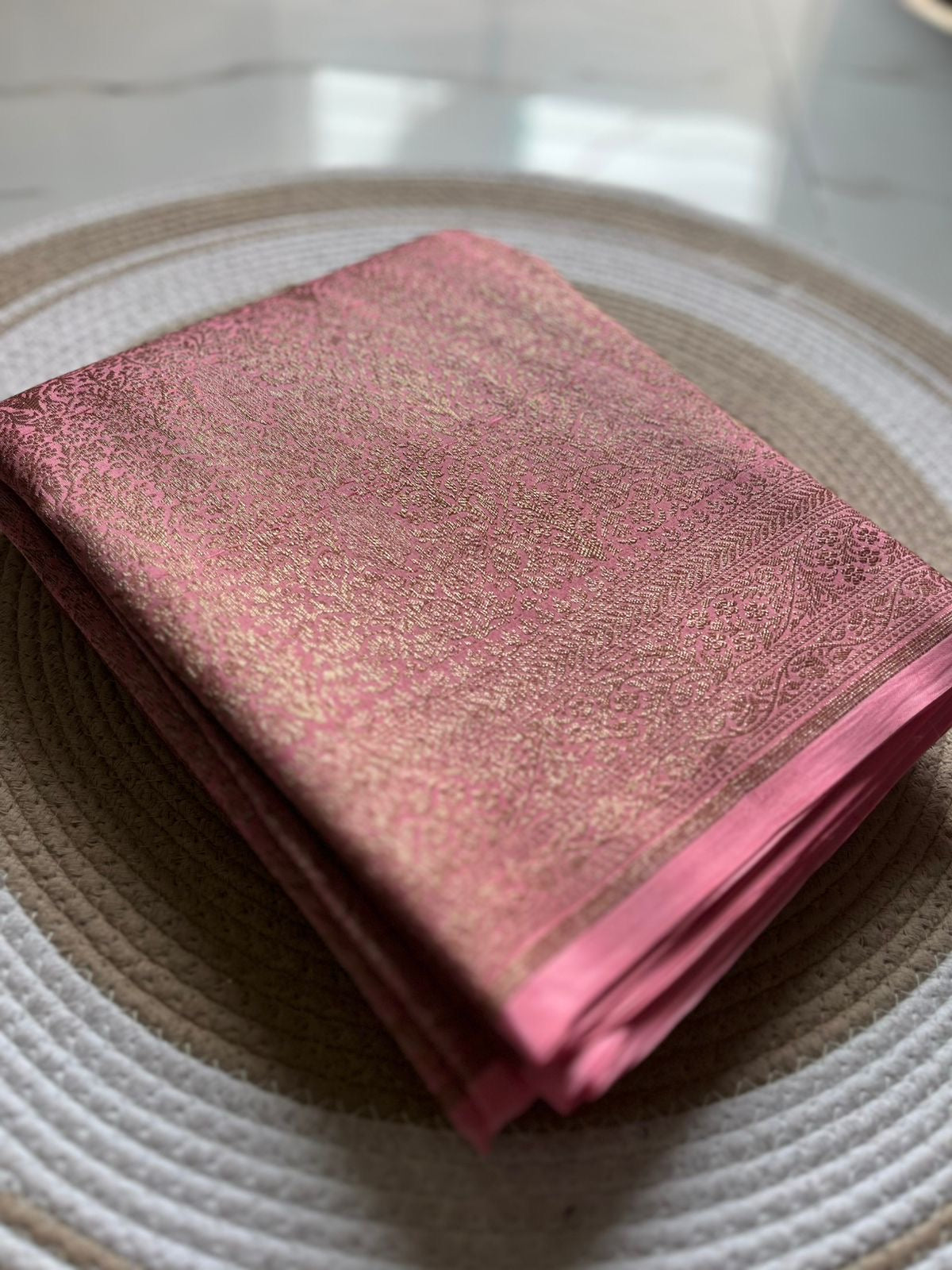 Pure khaddi handloom crepe chiffon antique brocade saree