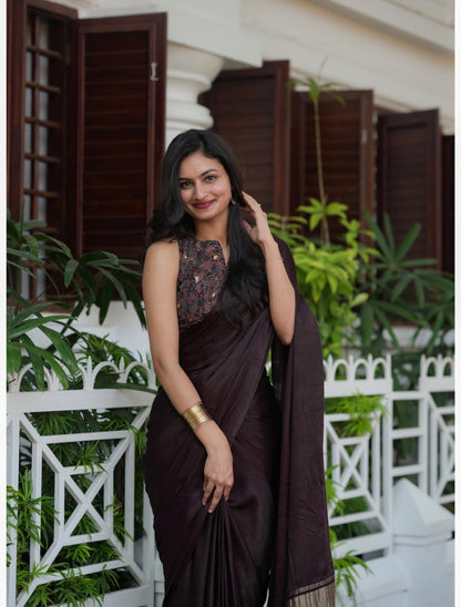 Beautiful Plain Modal silk saree with tissue pallu (Prebooking)