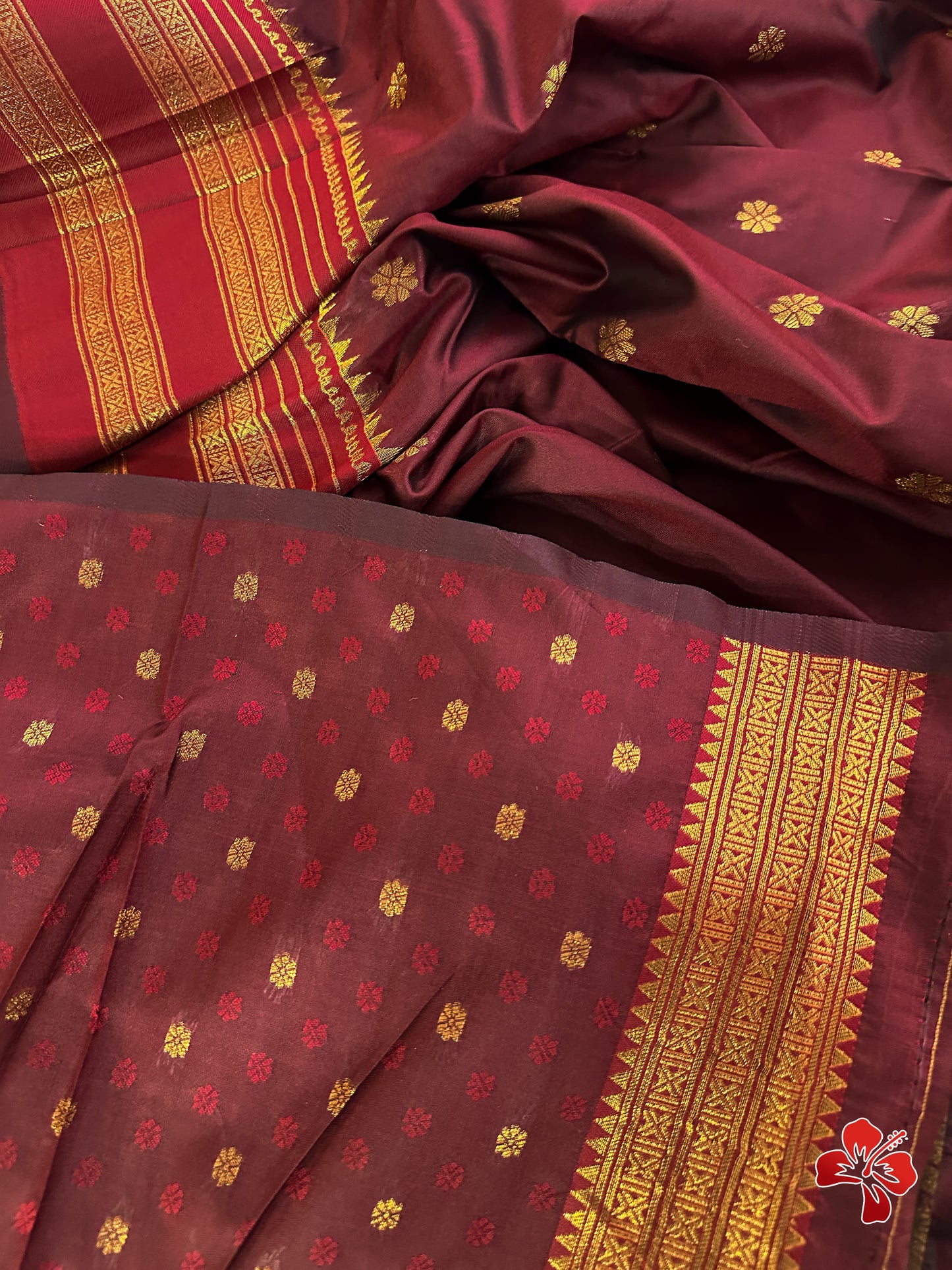 Soft semi silk saree with chakra buttis - maroon