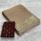Soft Viscous georgette saree in beige shade with small beautiful jacquard buttas and contrast blouse