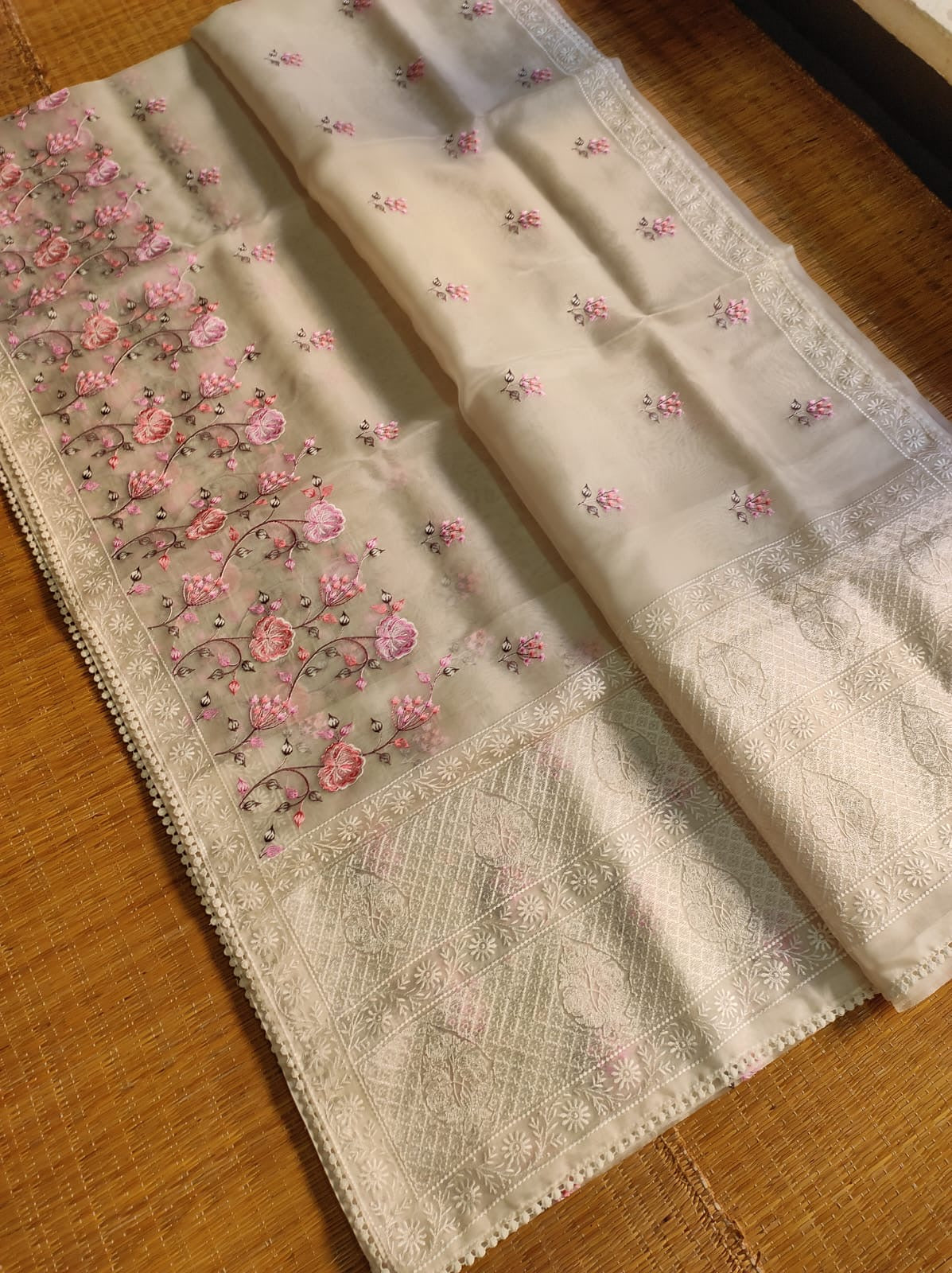 Pure organza silk saree with minakari embroidery