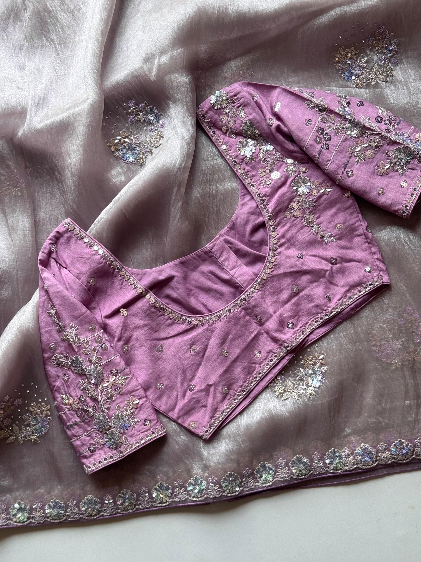 Premium organza saree with multi color sequins work