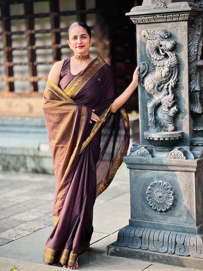 Beautiful semi Mysore silk saree with elephant weaving border