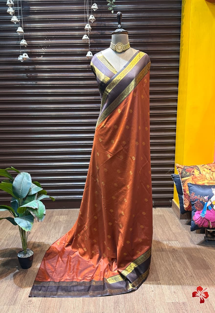 Beautiful rust orange semi silk saree