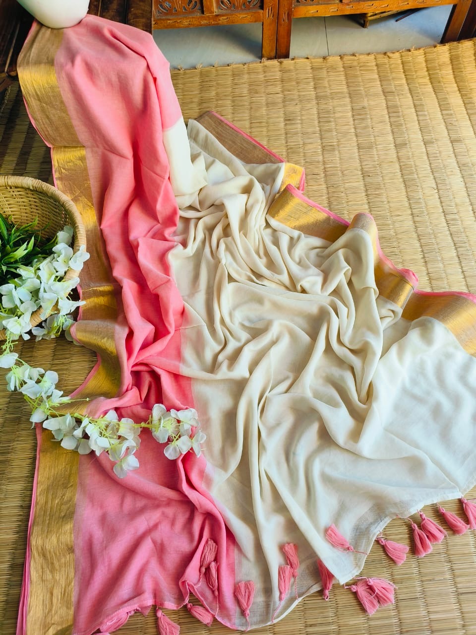 Soft Mul Cotton saree - Pink