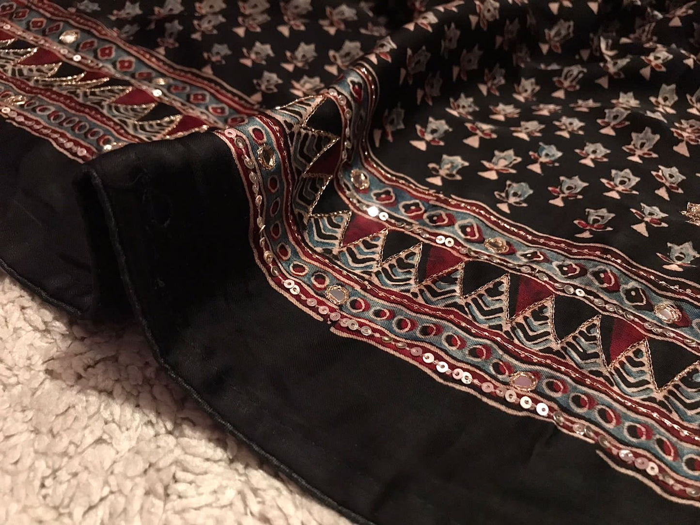 Pure Handblock ajrakh print mirror work modal silk saree (Prebooking 35 days)