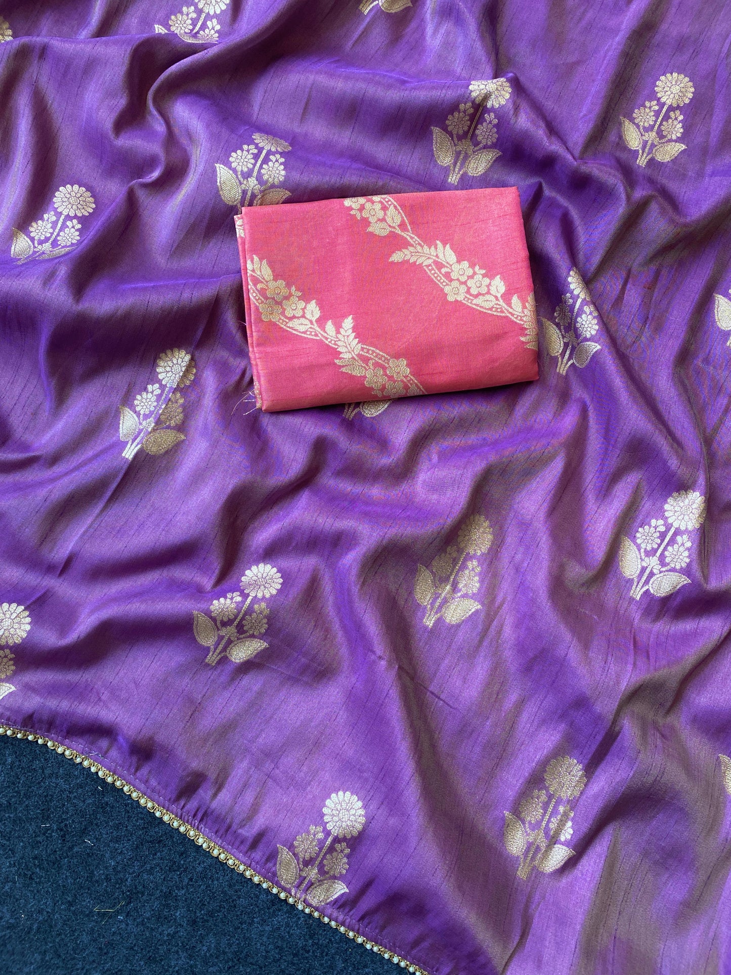 Premium Pure viscous dola silk saree with contrast blouse