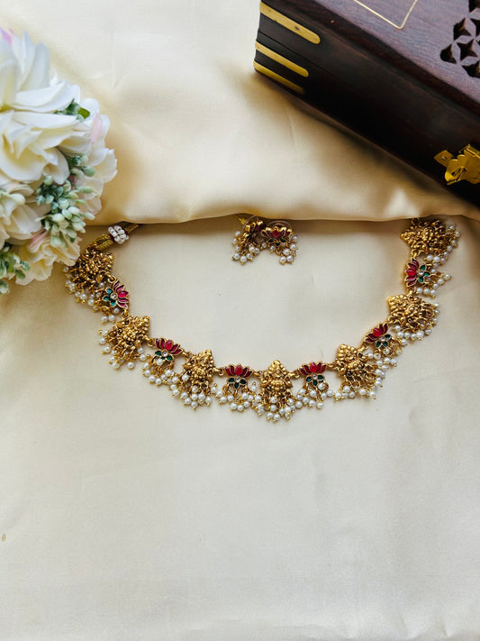 Lakshmi lotus pearl necklace- mix