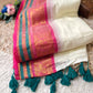 Premium pure mul cotton saree with pink and dark teal zari border