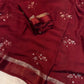 Viscous georgette saree with floral embroidery and satin border
