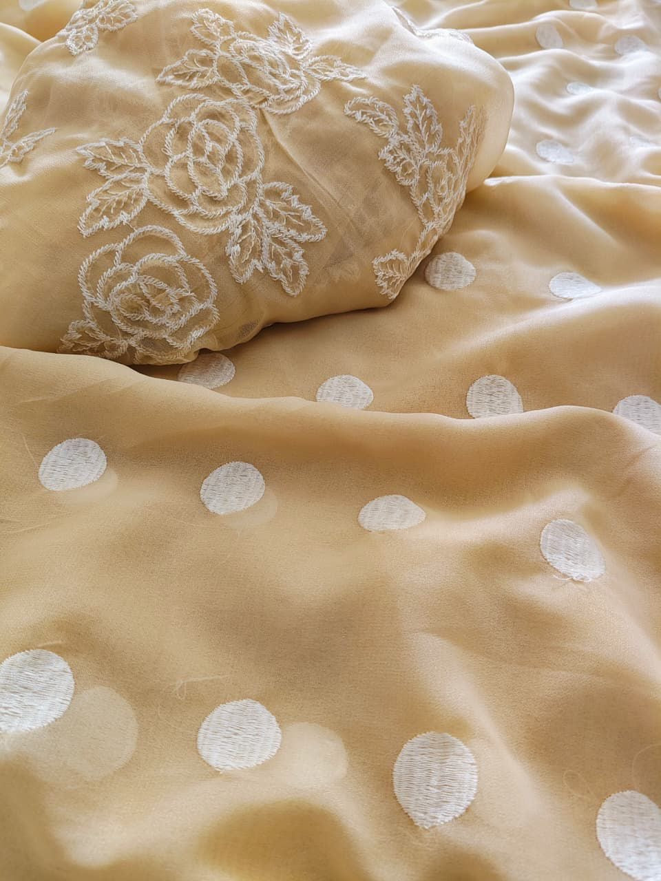 Soft georgette crepe saree with polka embroidery