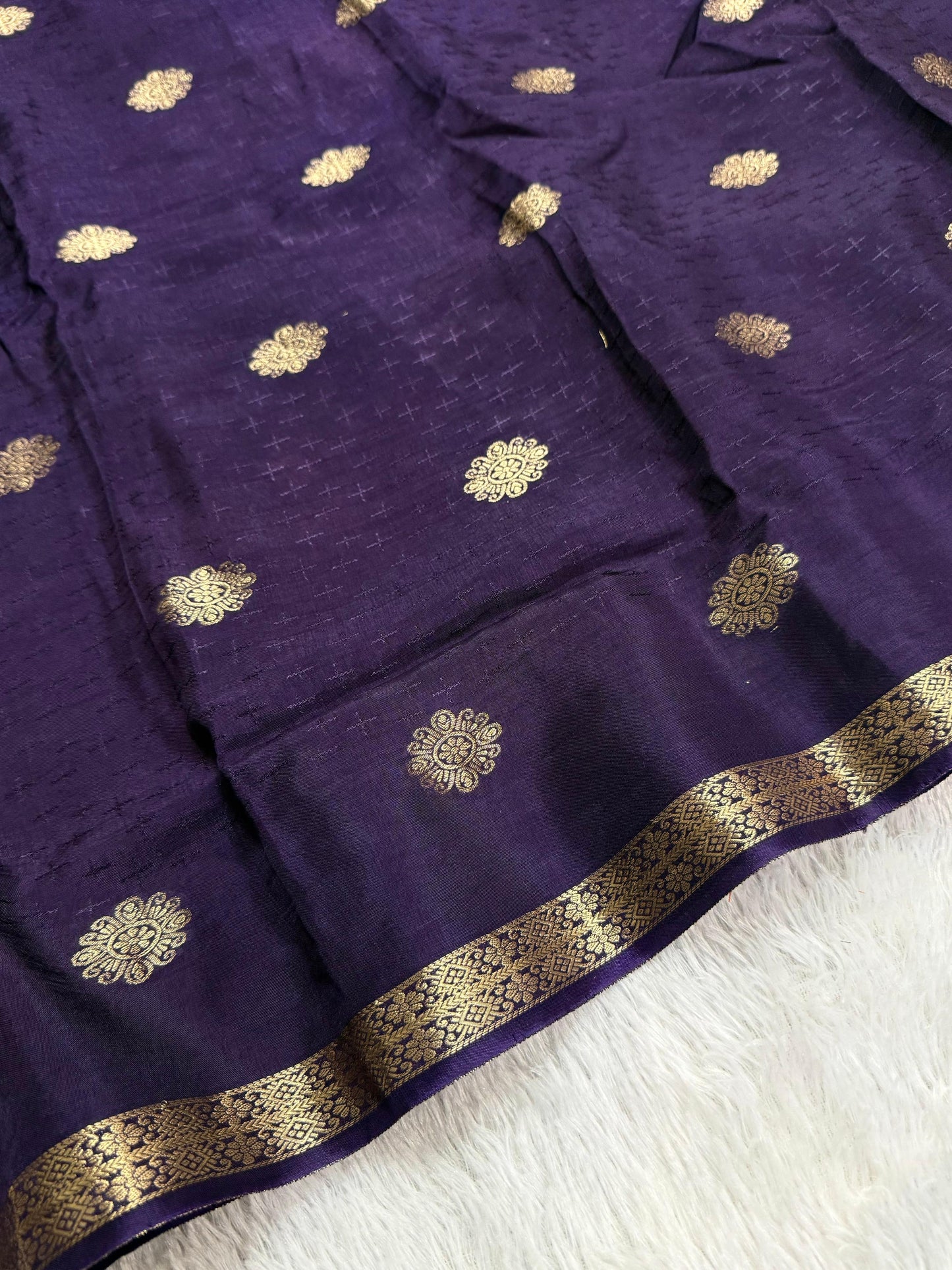 Beautiful viscous russian silk saree with self design and small zari border - mandala design