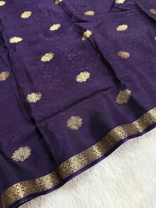 Beautiful viscous russian silk saree with self design and small zari border - mandala design