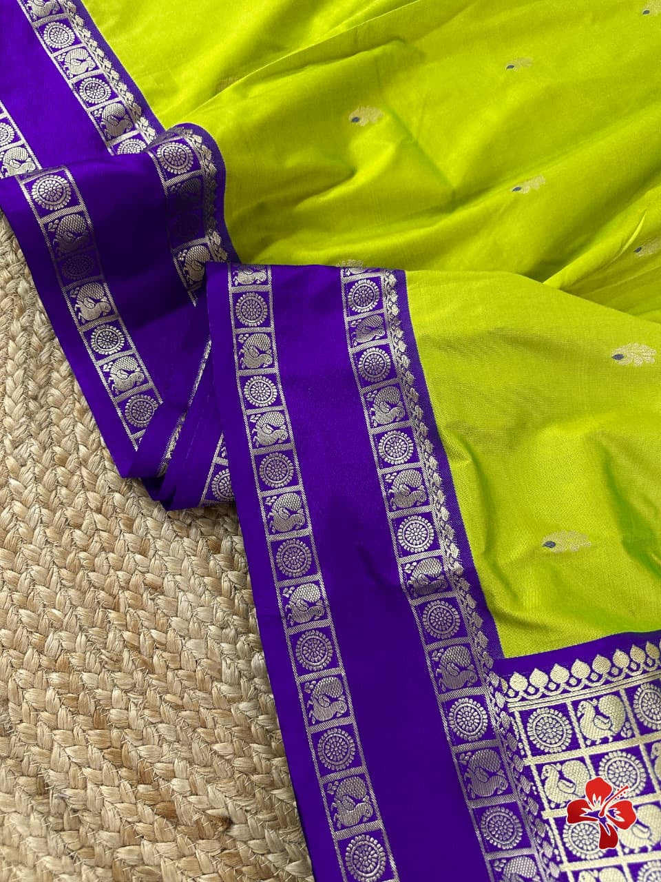 Beautiful semi kanjivaram soft silk saree - green purple