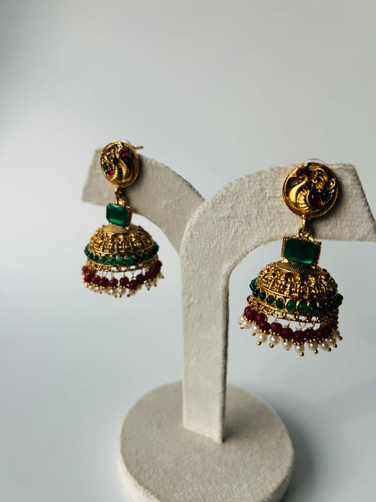 Beautiful jhumka - green stone