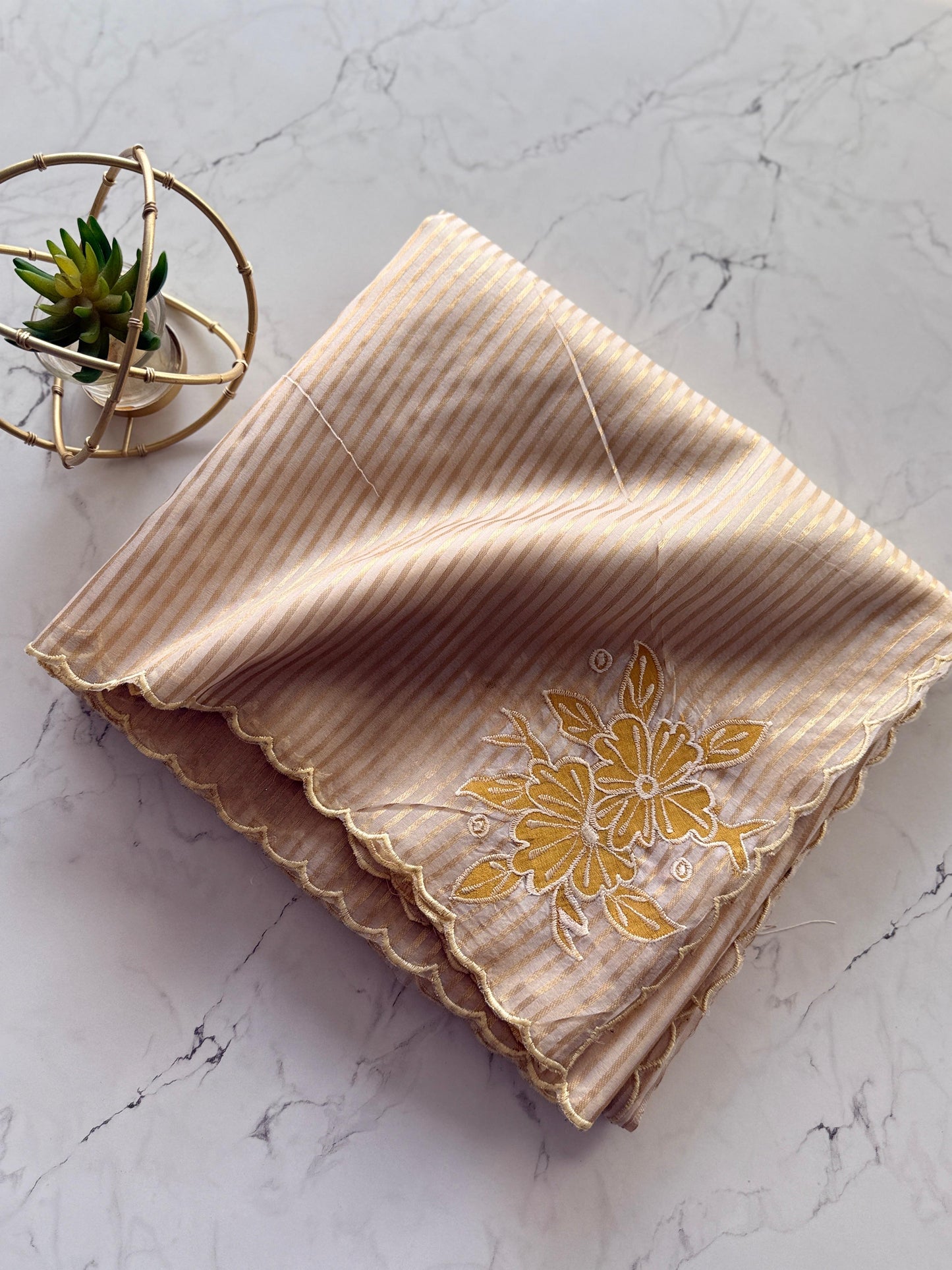 Premium semi organza saree with zari stripes weaving and appliqué work