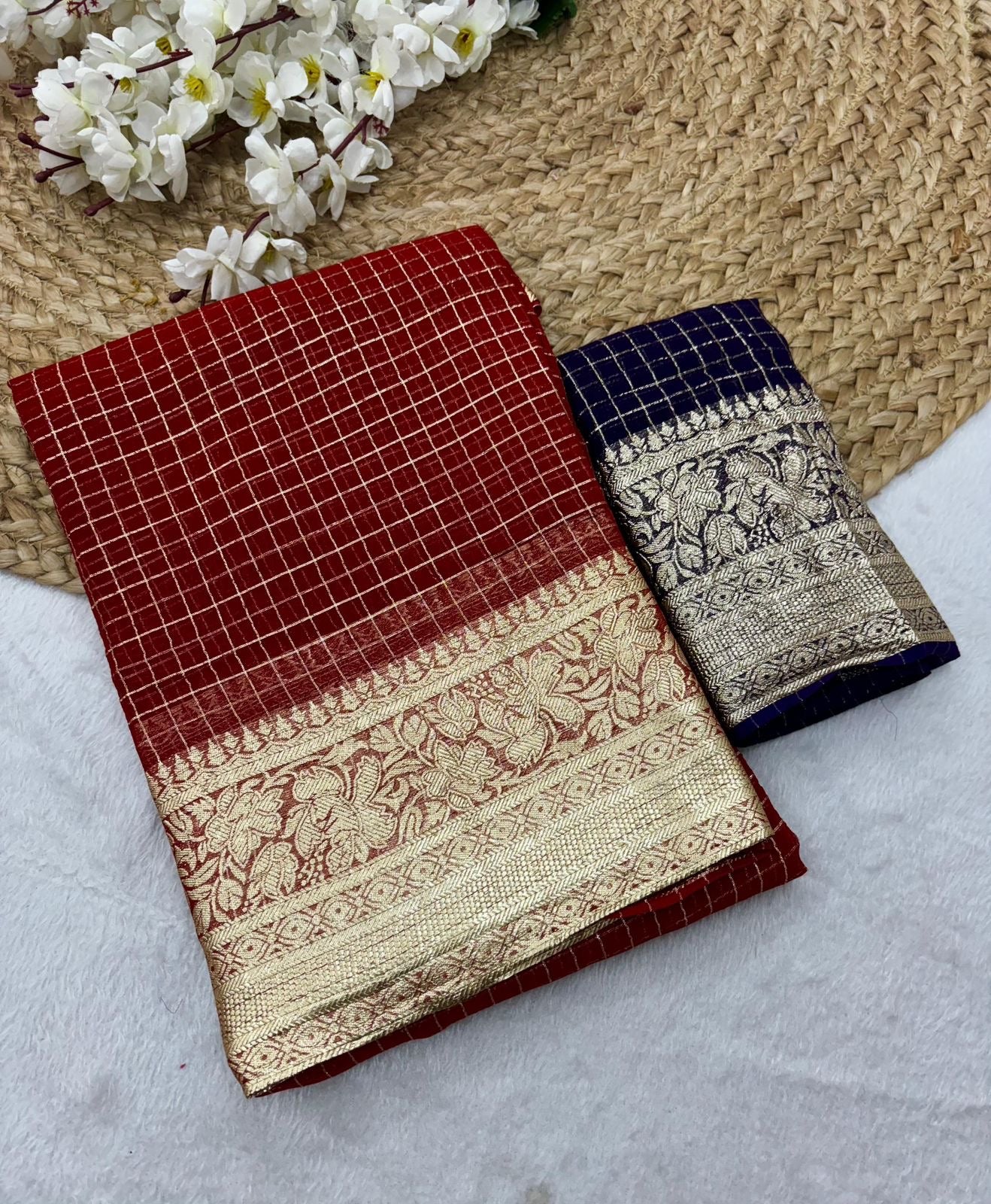 Semi georgette viscous checks saree