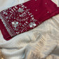 Beautiful soft viscous georgette saree with zari checks weaving and maroon beads work blouse piece