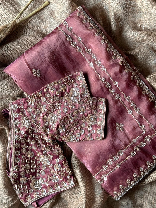 Pure crush tissue silk with handwork