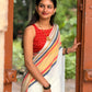 Soft mul cotton saree with beautiful red and black zari stripes border