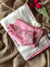 Premium organza with beautiful embroidery- White/Pink